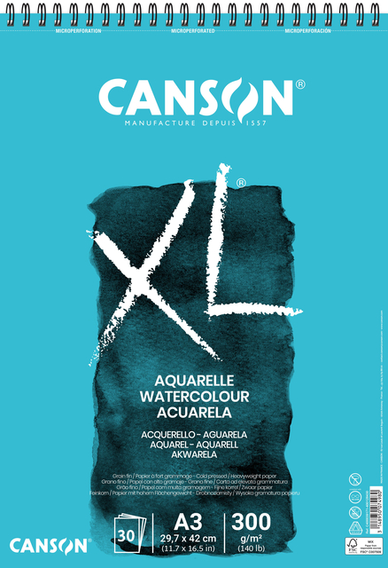 Aquarelpapier Canson XL 30vel 300gr A3 wit