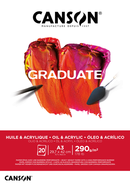 Bloc peinture Huile & Acrylique Canson Graduate A3 20 feuilles 290g blanc
