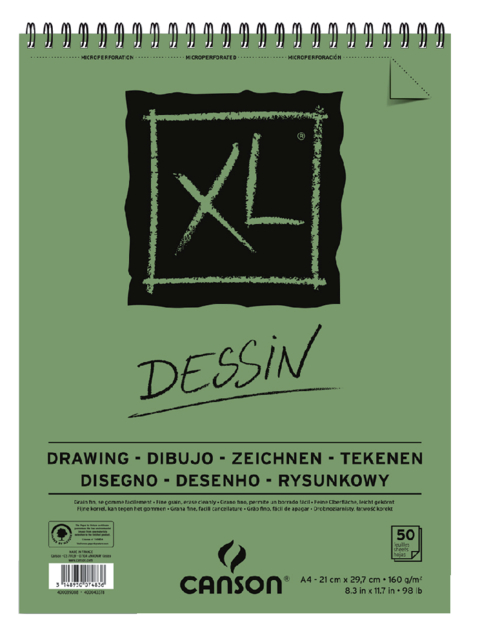 Bloc à dessin Canson XL Dessin A4 160g spirale 50 feuilles
