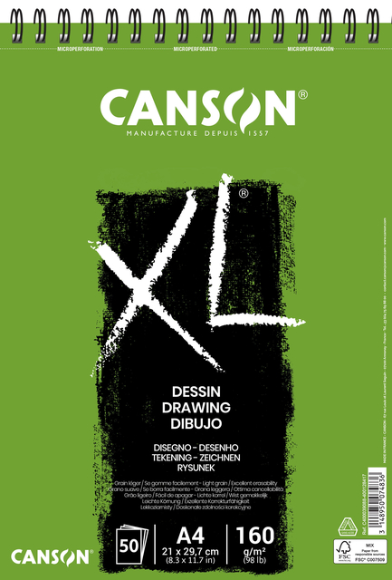 Bloc à dessin Canson XL Dessin A4 160g spirale 50 feuilles