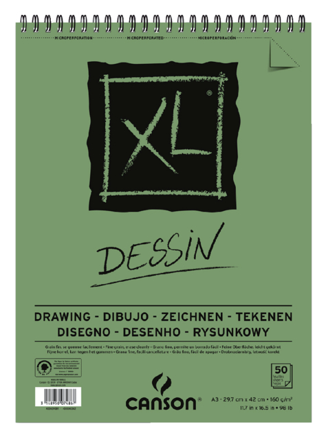 Bloc à dessin Canson XL Dessin A3 160g spirale 50 feuilles