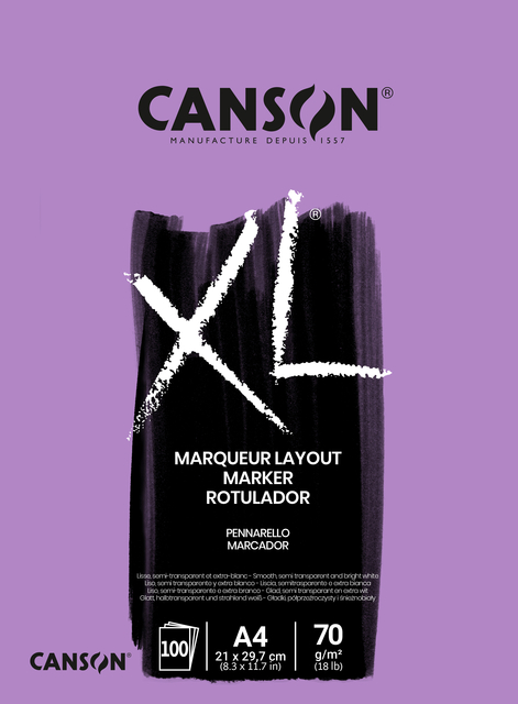 Bloc à dessin Canson XL Marker A4 70g 100 feuilles ultra blanc