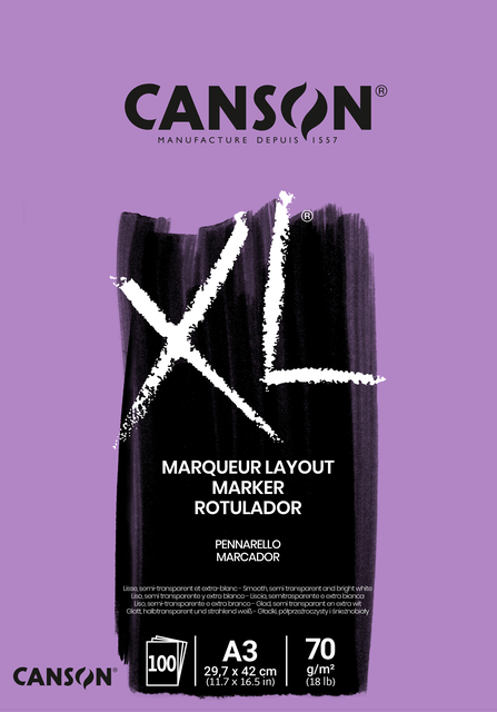Markerpapier Canson XL Marker 100vel 70gr A3 extra wit