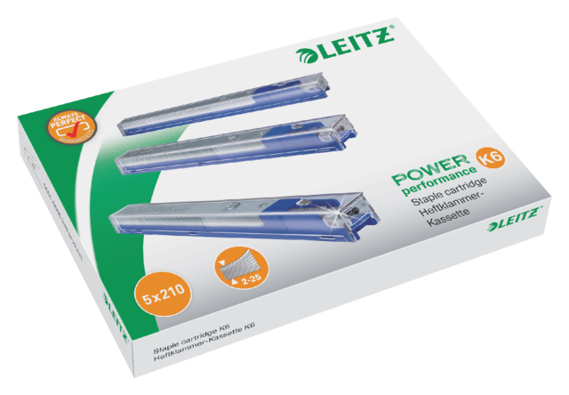 Agrafes Leitz cassette K6 26/6 zingué 5x 210 pièces