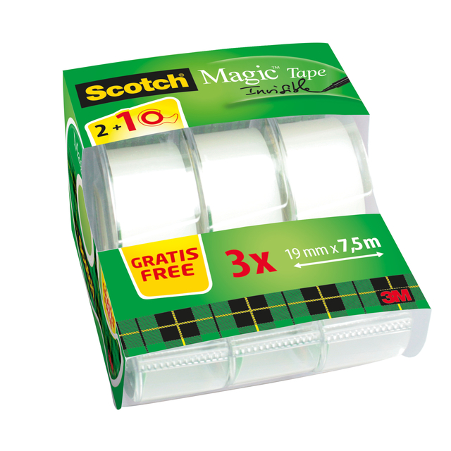 Ruban Scotch Magic 810 19mmx7,5m invisible 2+1 gratuit + dérouleur