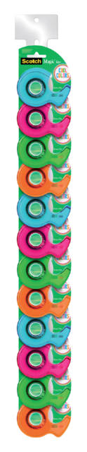 Plakband Scotch 810 19mmx19m onzichtbaar + handdispenser Cool Colors