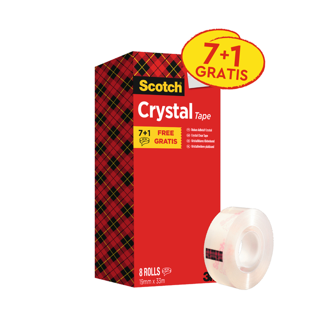 Ruban adhésif Scotch Crystal 600 33mx19mm transparent 7+1 gratuit