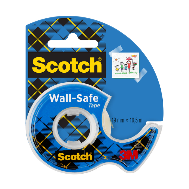 Ruban ahésif Scotch 19mmx16,5m Wall Safe + dévidoir