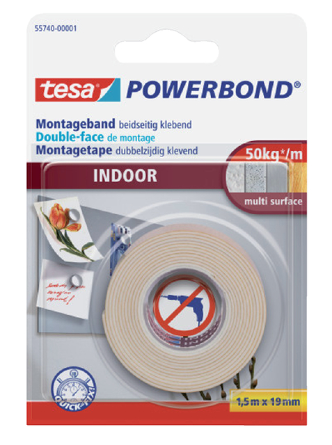 Ruban de montage double face tesa® Powerbond Indoor 1,5mx19mm blanc