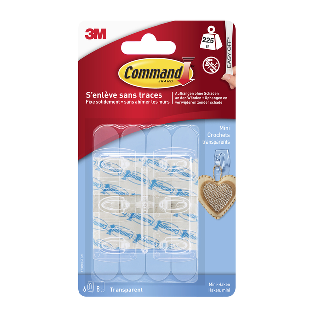 Crochet adhésif Command mini avec bande de fixation transparent 6 pièces