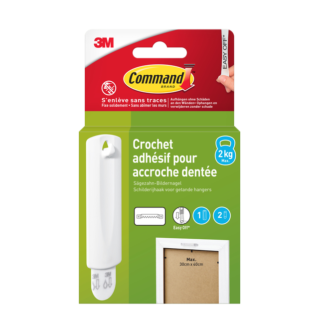 Crochet Command plastique pour tableaux avec bande de fixation