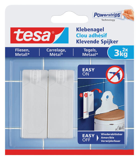 Clou adhésif tesa® Carrelage & Métal blanc 3kg 2 pièces
