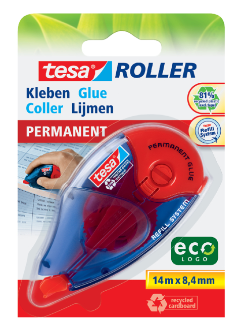 Roller colle tesa® ecoLogo® permanent rechargeable blister