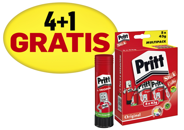 Bâton de colle Pritt 43g pack promo 4+1 gratuit