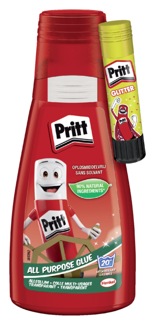 Alleslijm Pritt flacon 100gram met gratis glitter lijmstift