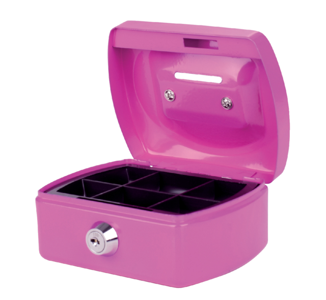 Coffret caisse Pavo avec fente tirelire 125x95x60mm rose