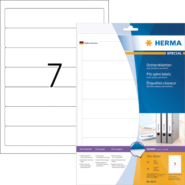 Etiquette dorsale HERMA 38x192mm adhésive étroite blanc