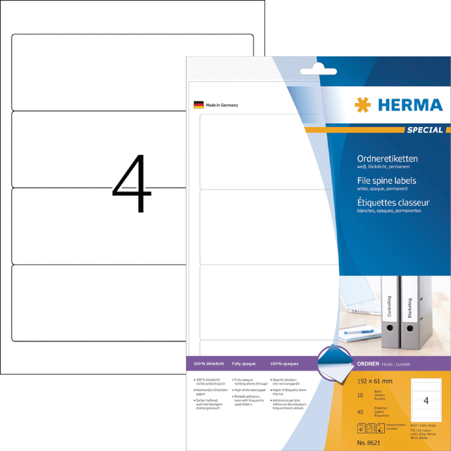 Etiquette dorsale HERMA 61x192mm adhésive large blanc