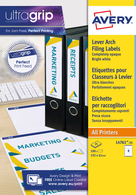 Etiquette dorsale Avery Zweckform Large 61x192mm adhésive blanc 100 pcs