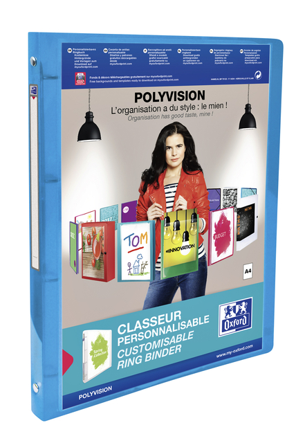 Classeur présentation Oxford Polyvision A4 4 anneaux méc-O 15mm bleu