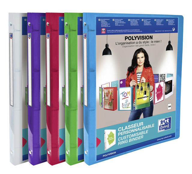 Presentatieringband Oxford Polyvision A4 4-rings O-mech 20mm assorti