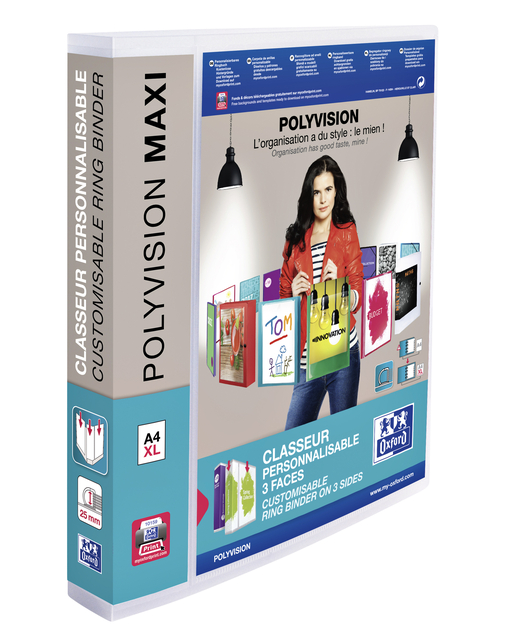 Classeur Panorama Oxford Polyvision Maxi A4 XL 4 anneaux méc-D 25mm transparent