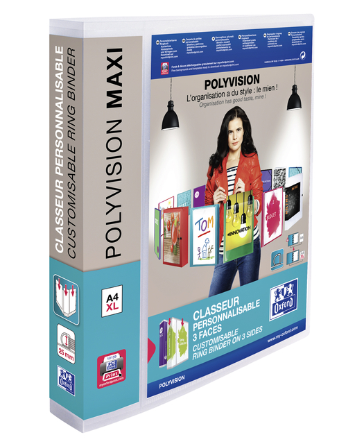 Classeur Panorama Oxford Polyvision Maxi 4 XL 4 ann méc-D 30mm translucide