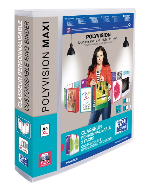Classeur Panorama Oxford Polyvision Maxi A4 XL 4 ann méc-D 40mm translucide