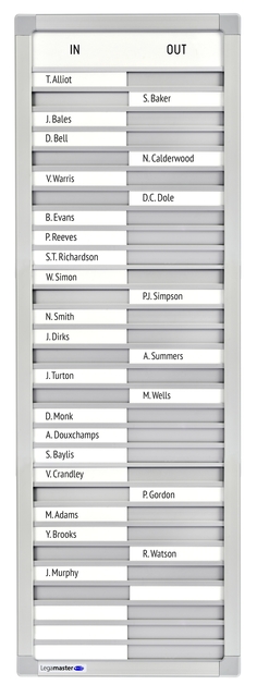 Aan-afwezigheidsbord Legamaster 770x260mm 30 namen