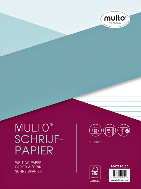 Feuilles Multo A4 23 perforations ligné 100 feuilles
