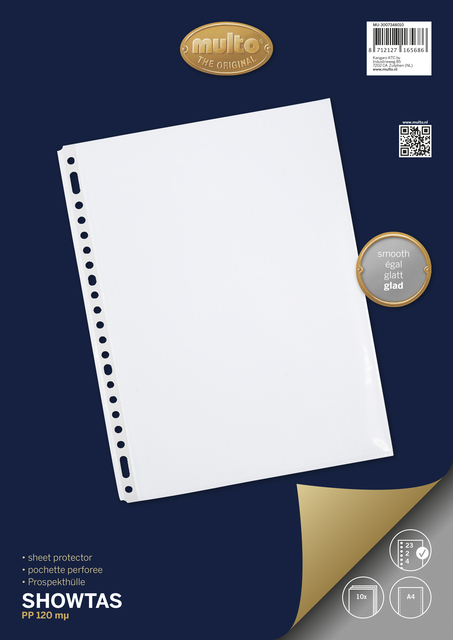 Pochette Multo A4 23 perforations PP 0,14mm lisse 10 pièces