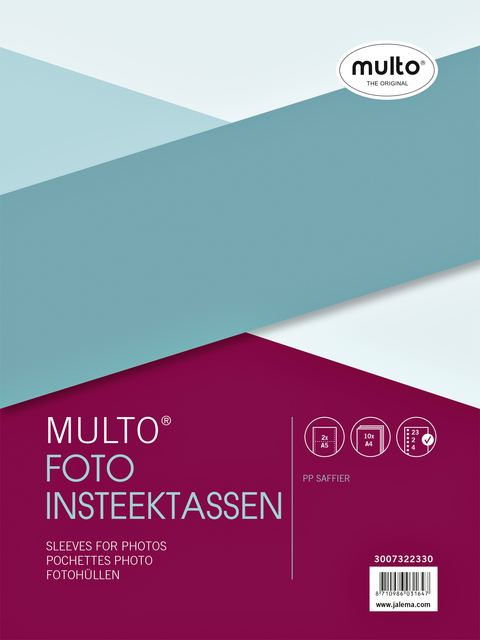 Pochette photo Multo A4 23 perforations 2 compartiments 148x210mm PP mat 10 pièces