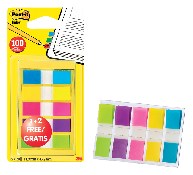 Marque-pages Post-it 6835 11,9x43,1mm 3+2 gratuits assorti 100 pièces