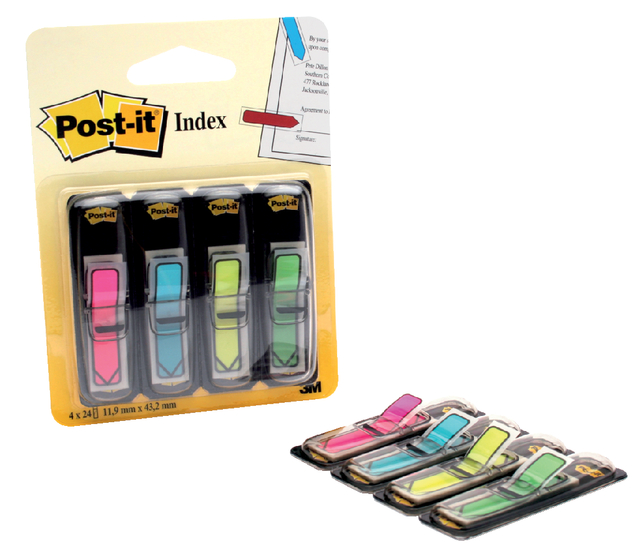 Marque-pages Post-it 684 12x43mm flèche néon assorti 96 pièces