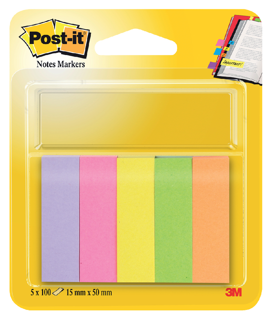 Marque-pages Post-it 670 15x50mm papier assorti 5x 100 feuilles