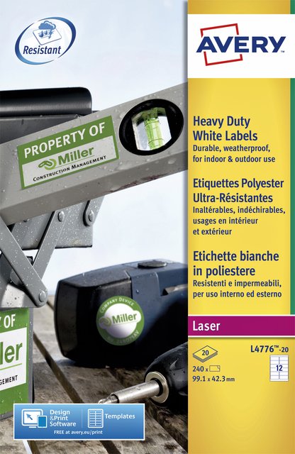 Etiket Avery L4776-20 99.1x42.3mm polyester wit 240 etiketten
