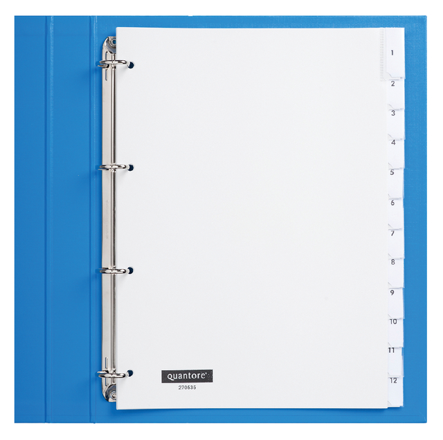 Intercalaire Quantore 4 perforations 12 onglets+fenêtre PP blanc