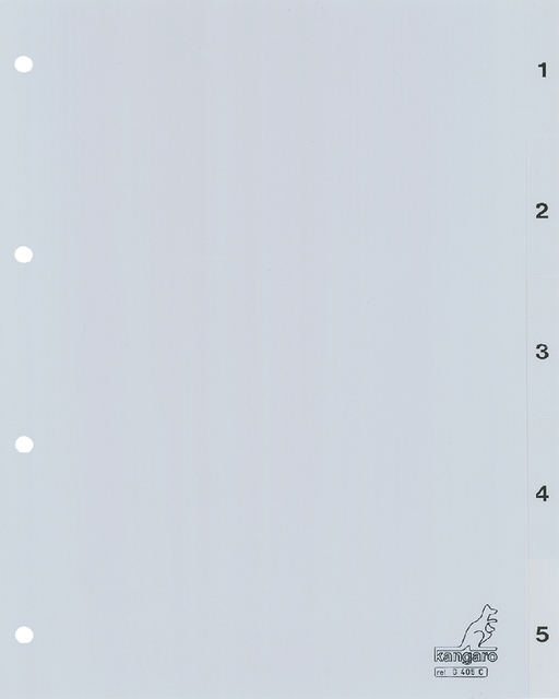 Intercalaire Kangaro G405C A4 4 perforations numéro 1-5 PP gris