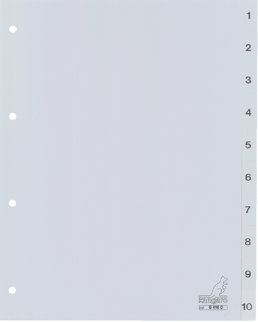 Intercalaire Kangaro G410C A4 4 perforations numéro 1-10 PP gris