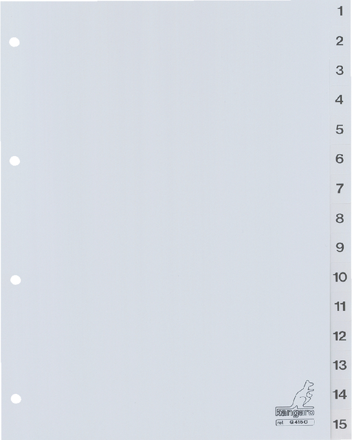 Intercalaire Kangaro G415C A4 4 perforations numéro 1-15 PP gris
