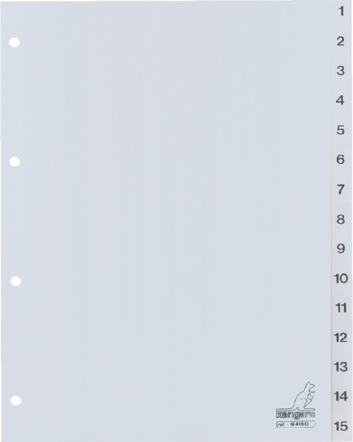 Intercalaire Kangaro G415C A4 4 perforations numéro 1-15 PP gris