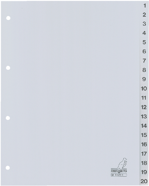 Intercalaire Kangaro G420C A4 4 perforations numéro 1-20 PP gris