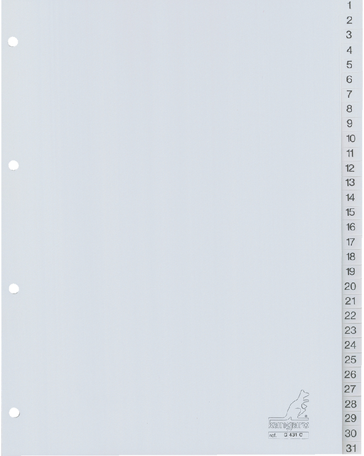 Intercalaire Kangaro G431C A4 4 perforations numéro 1-31 PP gris