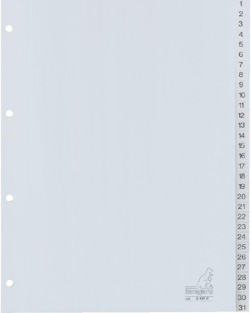 Intercalaire Kangaro G431C A4 4 perforations numéro 1-31 PP gris