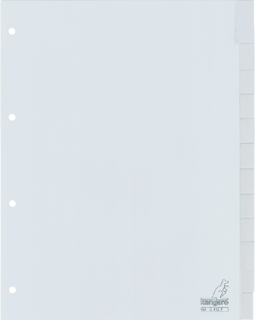 Intercalaire Kangaro G412F A4 4 perforations 12 onglets + fenêtre PP gris