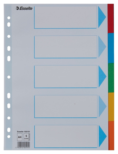 Intercalaire Esselte Standart A4 5 onglets 11 perf carton assorti