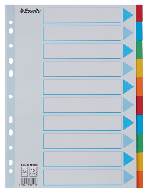 Intercalaire Esselte Standart A4 10 onglets 11 perf carton assorti
