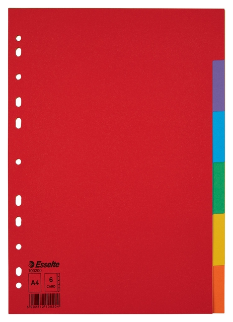 Tabbladen Esselte Economy A4 6-delig  karton 11-rings assorti