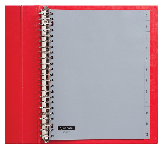 Intercalaire Quantore 23 perforations numéro 1-12 PP gris