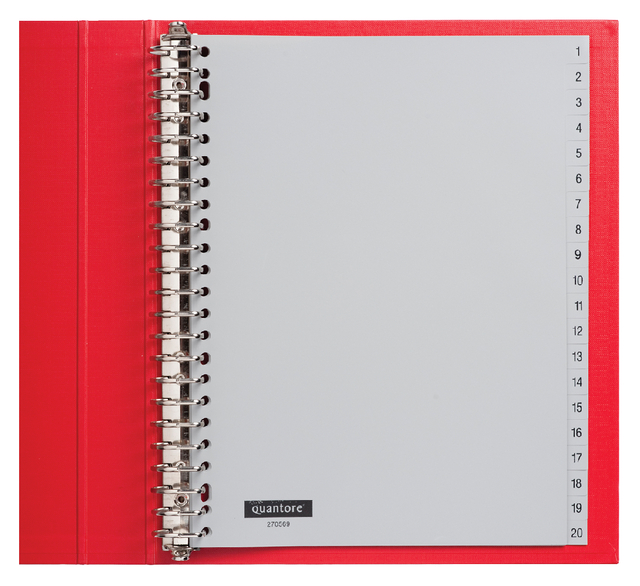 Intercalaire Quantore 23 perforations numéro 1-20 PP gris